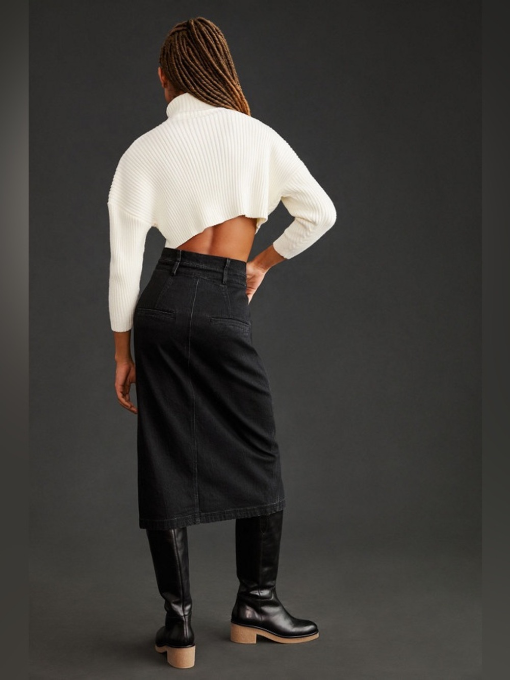 NEW Anthropologie Arden Double-Waist Black Denim Midi Skirt by Pilcro Size 14 - Picture 3 of 13